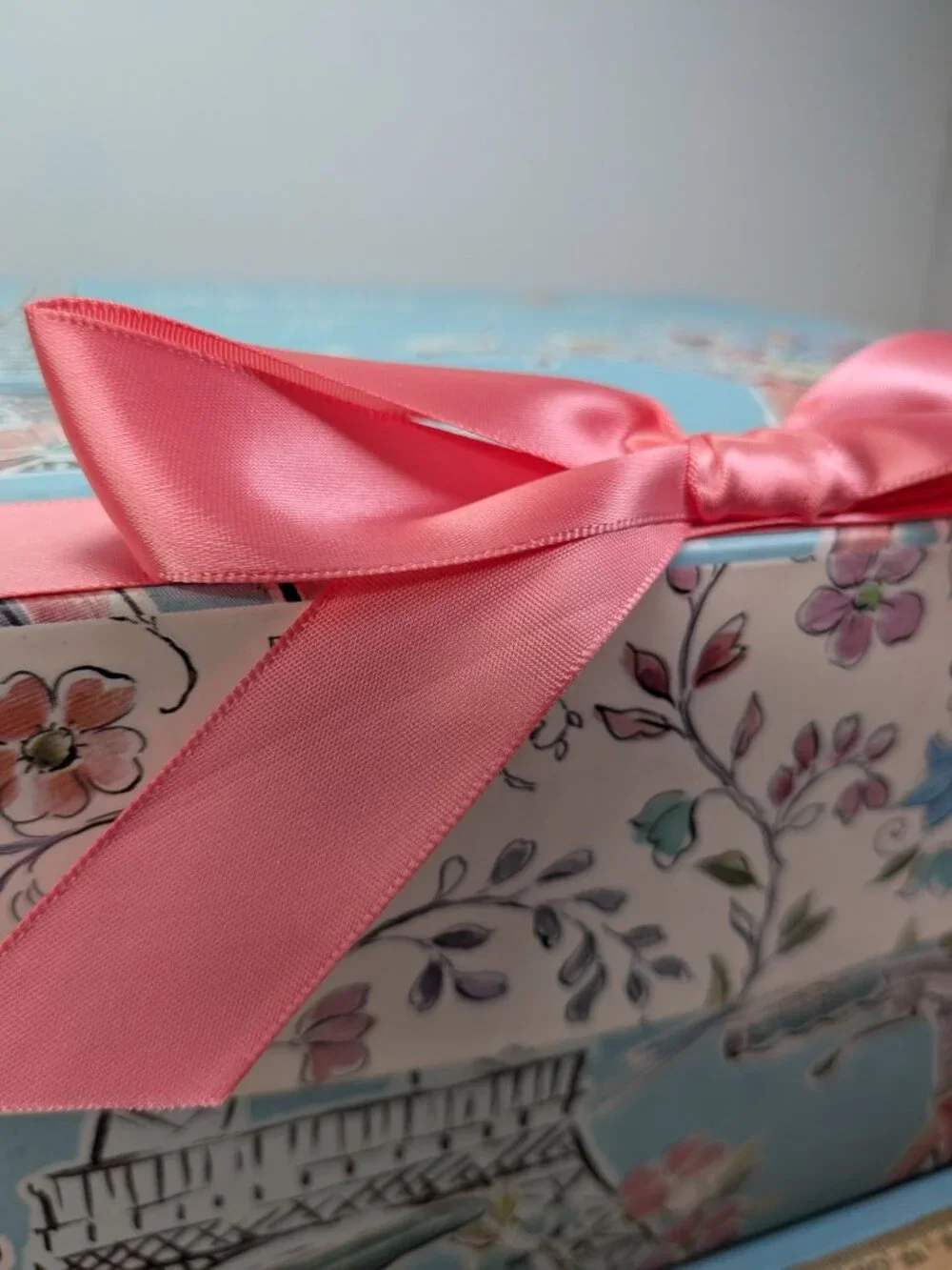 Paris France Storage Box Eiffel Tower Pink Ribbon Spring Floral Blue